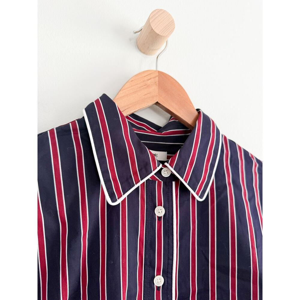 Madewell | NWT Striped Button Up Shirt Red Navy Poplin Relaxed | Sz XL - Picture 5 of 10